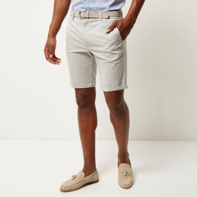 Green belted slim fit shorts